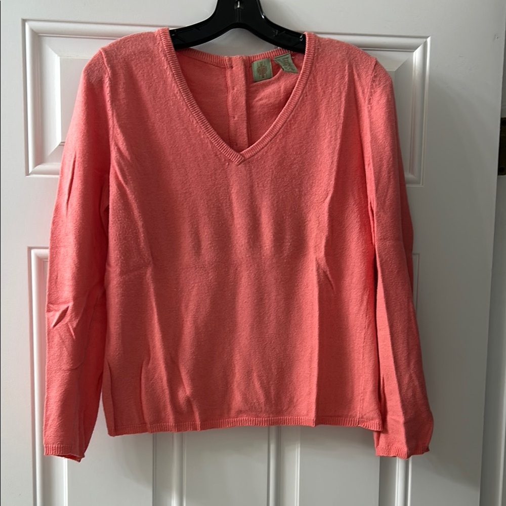 Anthropologie Coral V-Neck Sweater